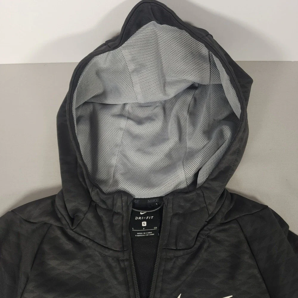 Nike Kids Dri-FIT Quarter Zip Hoodie Black Geometric Diamond Pattern Small S